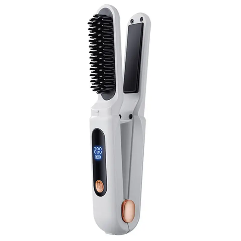 &iexcl;NUEVO!ABMK】 Peine alisador digital 2 en 1, plancha de pelo con 3 temperaturas ajustables para mujeres, color blanco