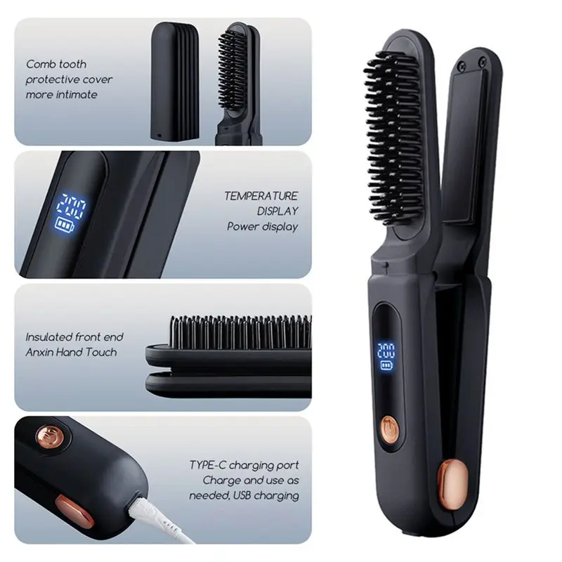 &iexcl;NUEVO!ABMK】 Peine alisador digital 2 en 1, plancha de pelo con 3 temperaturas ajustables para mujeres, color blanco