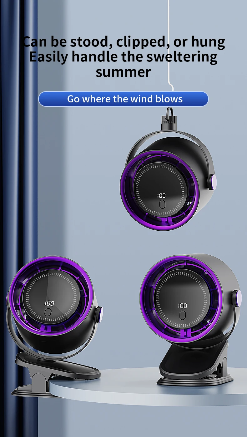 Ventilador port&aacute;til con clip TINSOL, silencioso, para escritorio, hogar y dormitorio, tipo carrito, recargable, USB, viento fuerte, ventilador de aire acondicionado