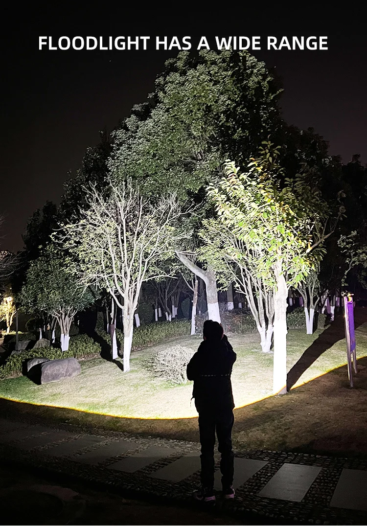 Linterna LED con Zoom telesc&oacute;pico, luz fuerte, carga USB, compacta, port&aacute;til, enfocada, de largo alcance, para el hogar