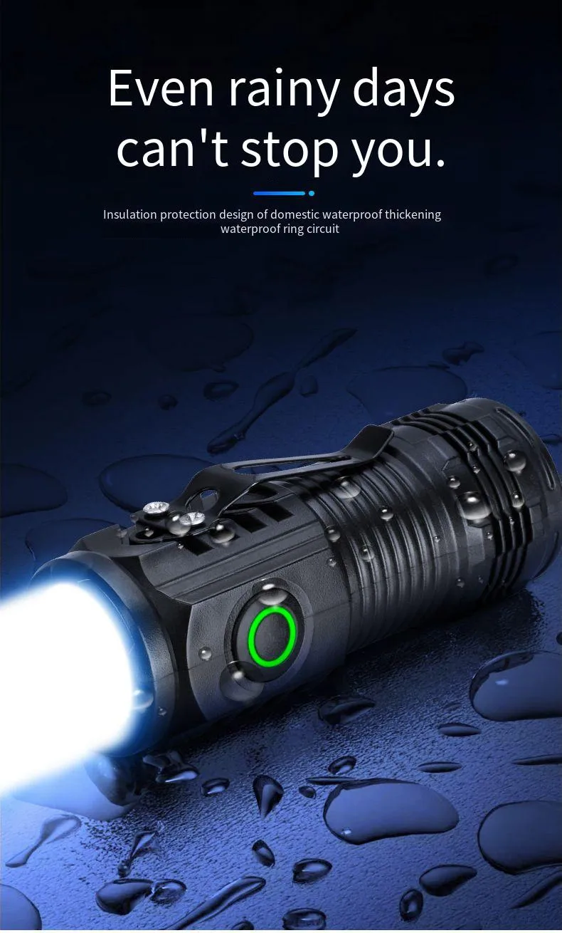 Mini linterna LED port&aacute;til, luz de Flash ultra fuerte de 3LED, bater&iacute;a integrada recargable por USB con Clip para bol&iacute;grafo