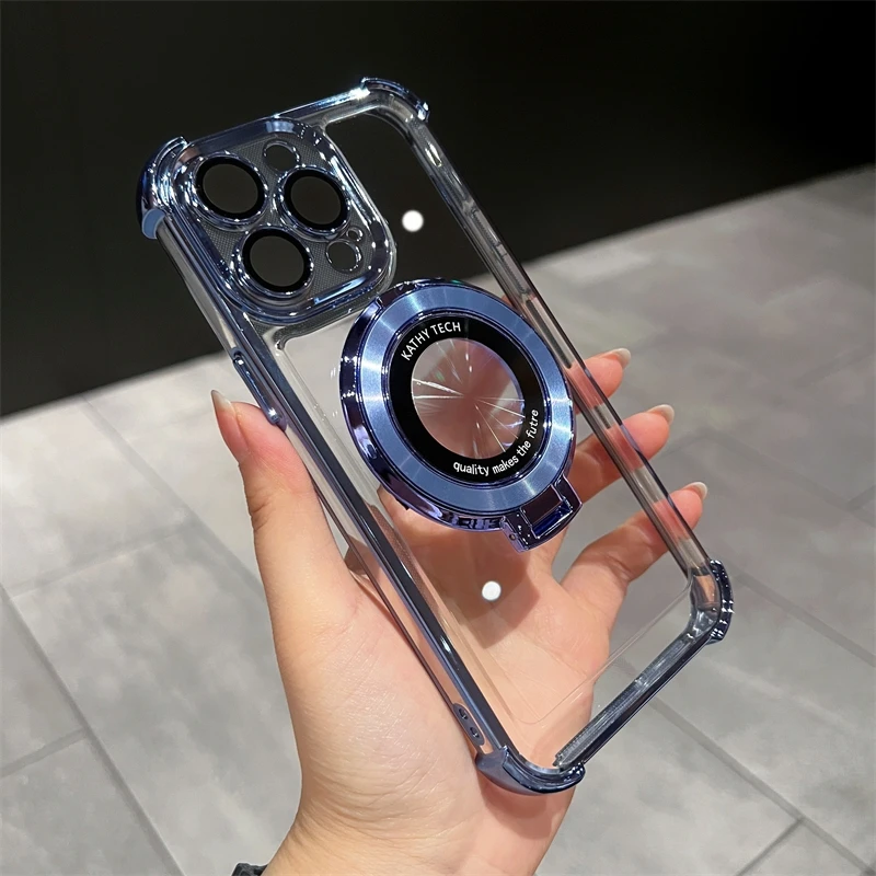 Funda de lujo con soporte de anillo Magsafe de carga inalámbrica para iPhone 11 12 13 14 15 16 Pro Max Plus cubierta de parachoques magnético transparente Funda de lujo con soporte de anillo Magsafe de carga inalámbrica para iPhone 11 12 13 14 15 16 Pro Max Plus cubierta de parachoques magnético transparente