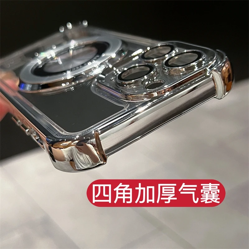 Funda de lujo con soporte de anillo Magsafe de carga inal&aacute;mbrica para iPhone 11 12 13 14 15 16 Pro Max Plus cubierta de parachoques magn&eacute;tico transparente