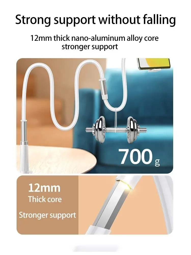 Soporte de abrazadera para tel&eacute;fono m&oacute;vil de escritorio, brazo largo Flexible, cuello de cisne, soporte para persona perezosa con mango, soporte en vivo superior