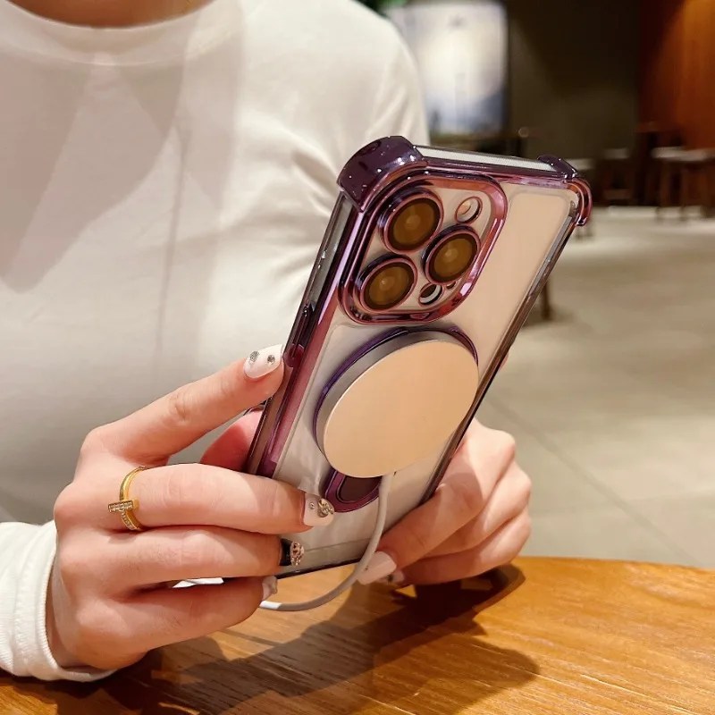 Funda con soporte magn&eacute;tico chapado a la moda para iPhone 17 16 15 14 13 12 Pro Max con soporte cubierta a prueba de golpes para Magsafe