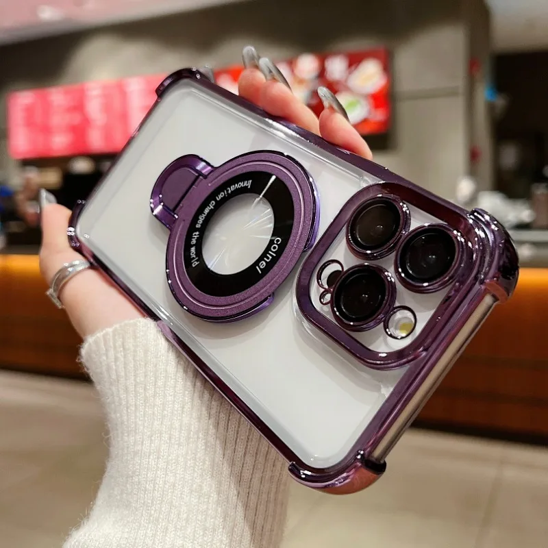 Funda con soporte magn&eacute;tico chapado a la moda para iPhone 17 16 15 14 13 12 Pro Max con soporte cubierta a prueba de golpes para Magsafe