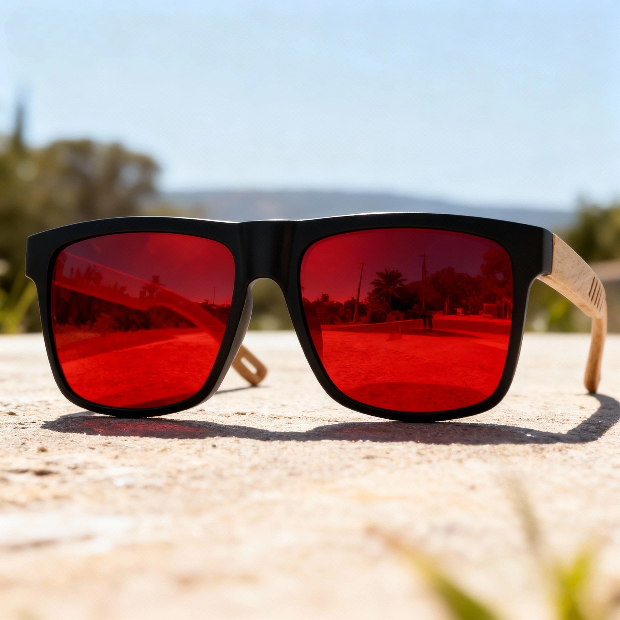 Nuevas gafas de sol cuadradas de moda: bisagra de resorte de grano de madera, UV400 unisex para conducir, senderismo y viajes