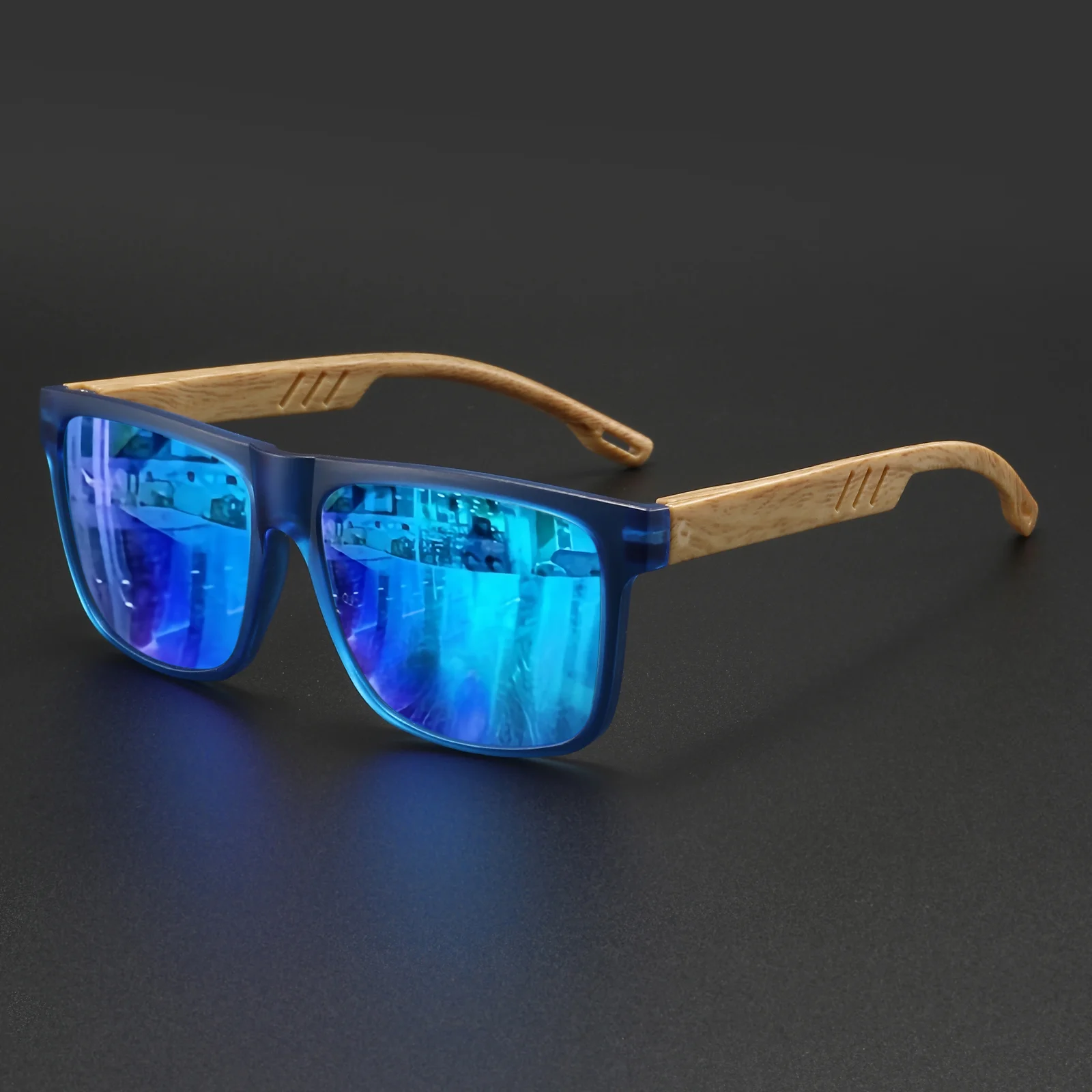 Nuevas gafas de sol cuadradas de moda: bisagra de resorte de grano de madera, UV400 unisex para conducir, senderismo y viajes