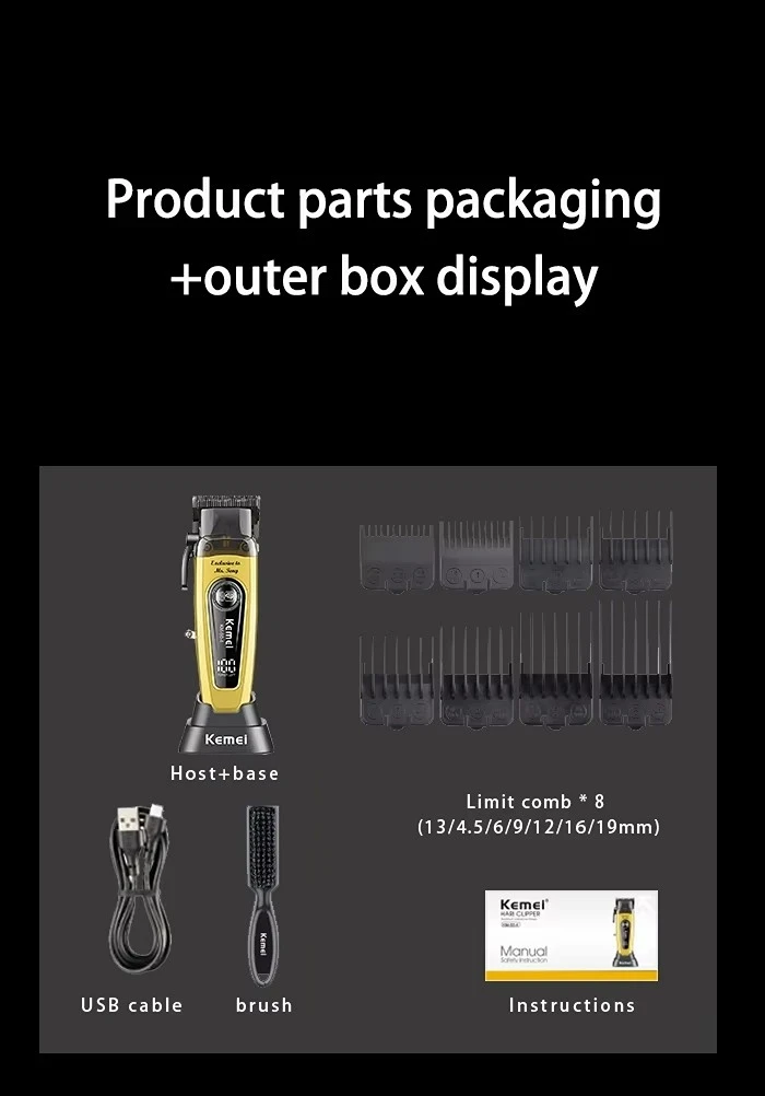 Kemei Cortapelos Profesional 11500 RPM M&aacute;quina de corte de pelo Motor sin escobillas Cuchilla DLC Mini cortadora de pelo para hombre KM-90-4 KM-90-5