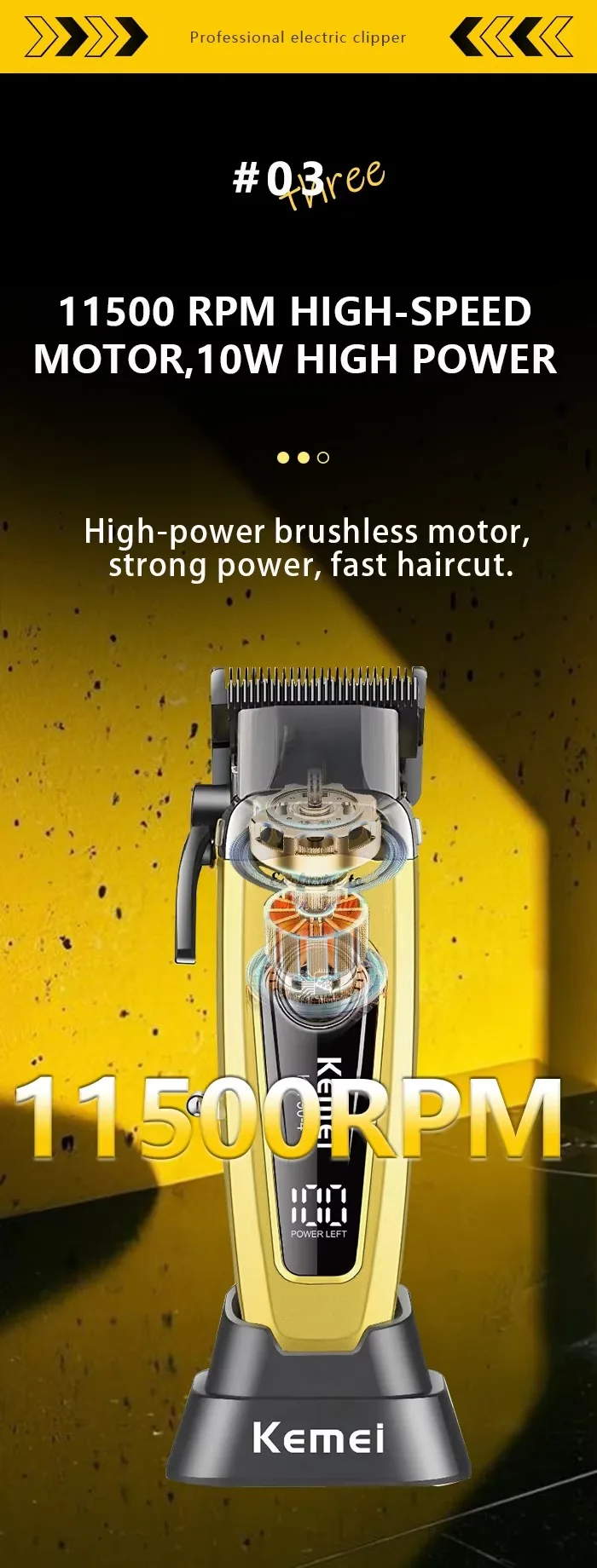 Kemei Cortapelos Profesional 11500 RPM M&aacute;quina de corte de pelo Motor sin escobillas Cuchilla DLC Mini cortadora de pelo para hombre KM-90-4 KM-90-5