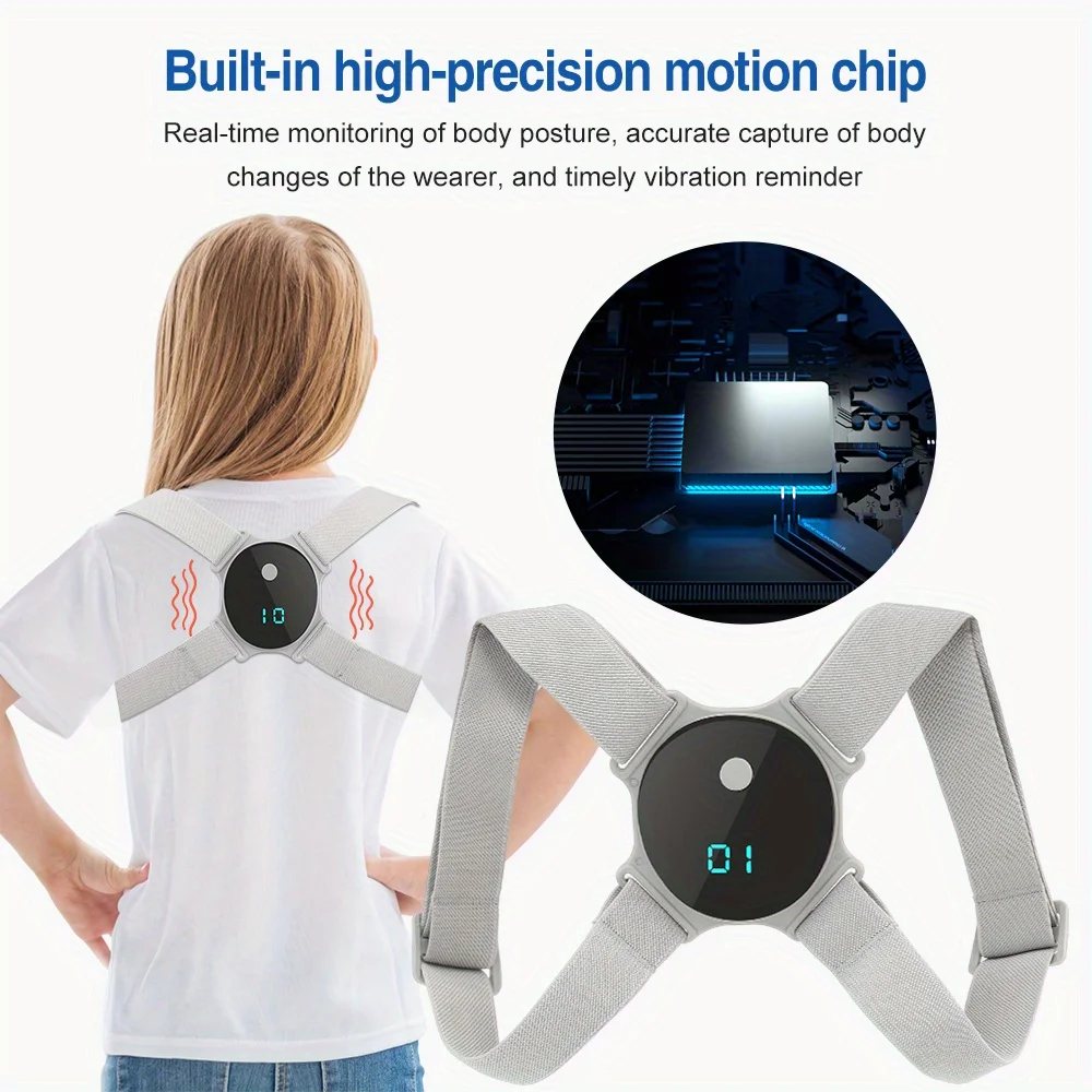 Corrector de postura el&eacute;ctrico inteligente, cintur&oacute;n de soporte para espalda, chaleco de alineaci&oacute;n de columna Lumbar recargable por USB para trabajadores de oficina