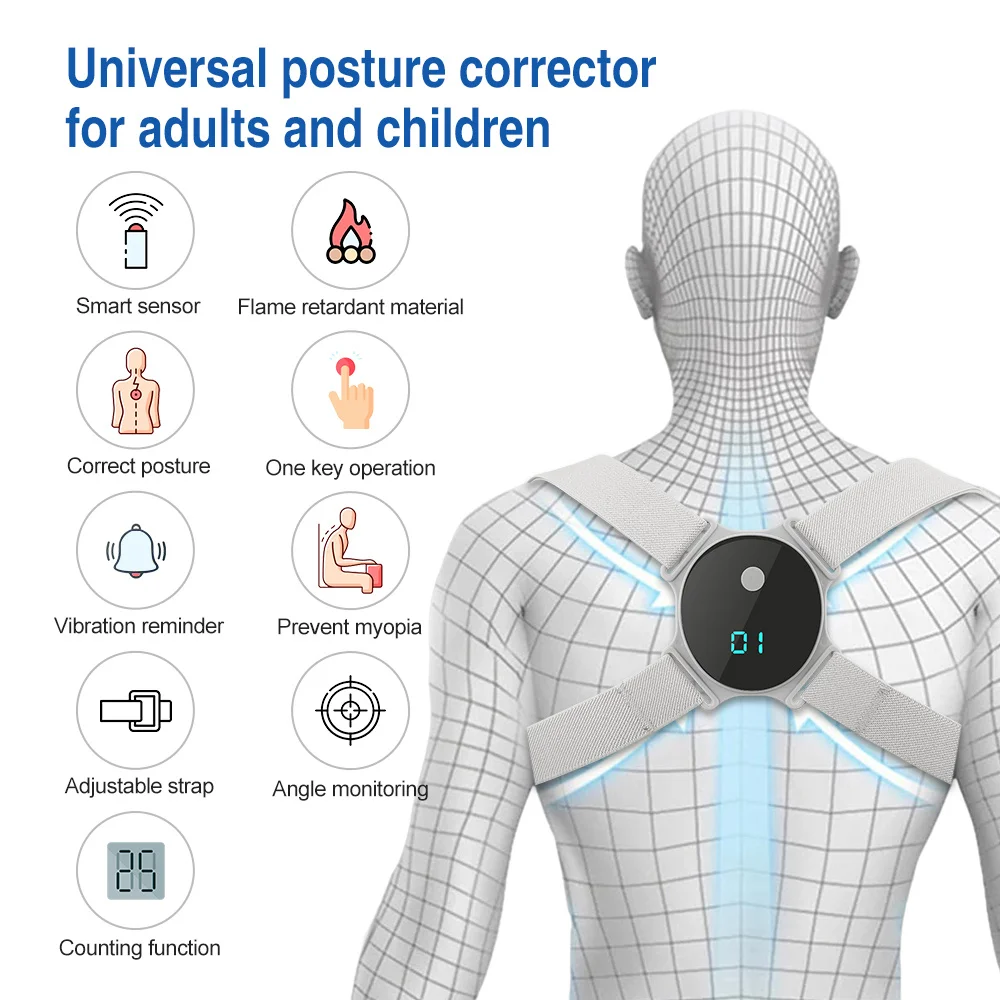Corrector de postura el&eacute;ctrico inteligente, cintur&oacute;n de soporte para espalda, chaleco de alineaci&oacute;n de columna Lumbar recargable por USB para trabajadores de oficina