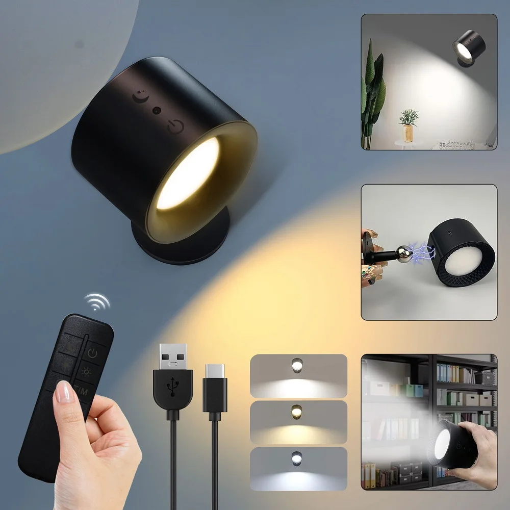 Apliques de pared LED, lámpara de pared de doble cabezal con Control táctil, luces de pared giratorias 360 de 3 colores, luces nocturnas inalámbricas para dormitorio Apliques de pared LED, lámpara de pared de doble cabezal con Control táctil, luces de pared giratorias 360 de 3 colores, luces nocturnas inalámbricas para dormitorio