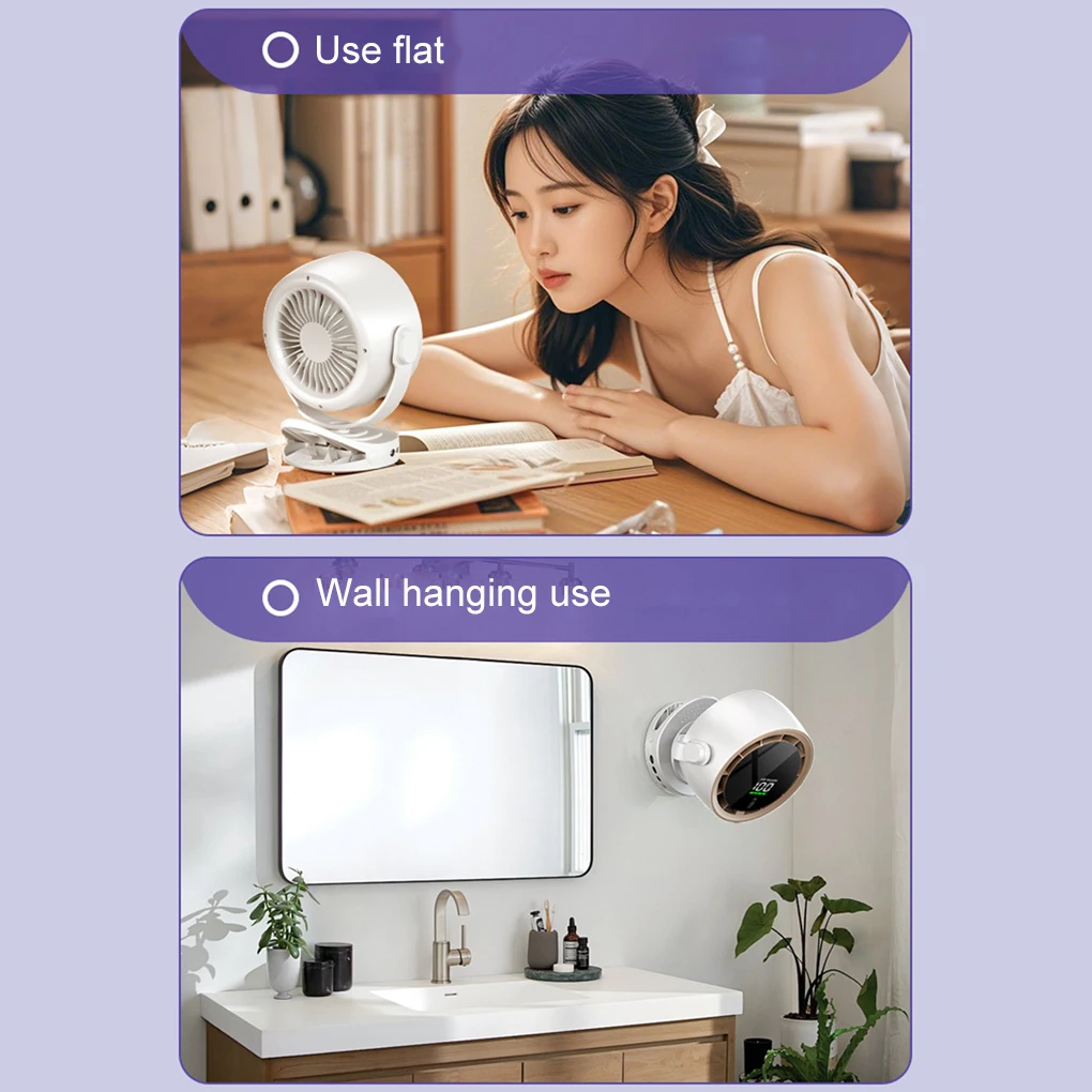Ventilador de escritorio con pantalla Digital y Control remoto, ventilador con Clip ajustable con rotaci&oacute;n de 720 grados, potente turbina de alta velocidad para oficina