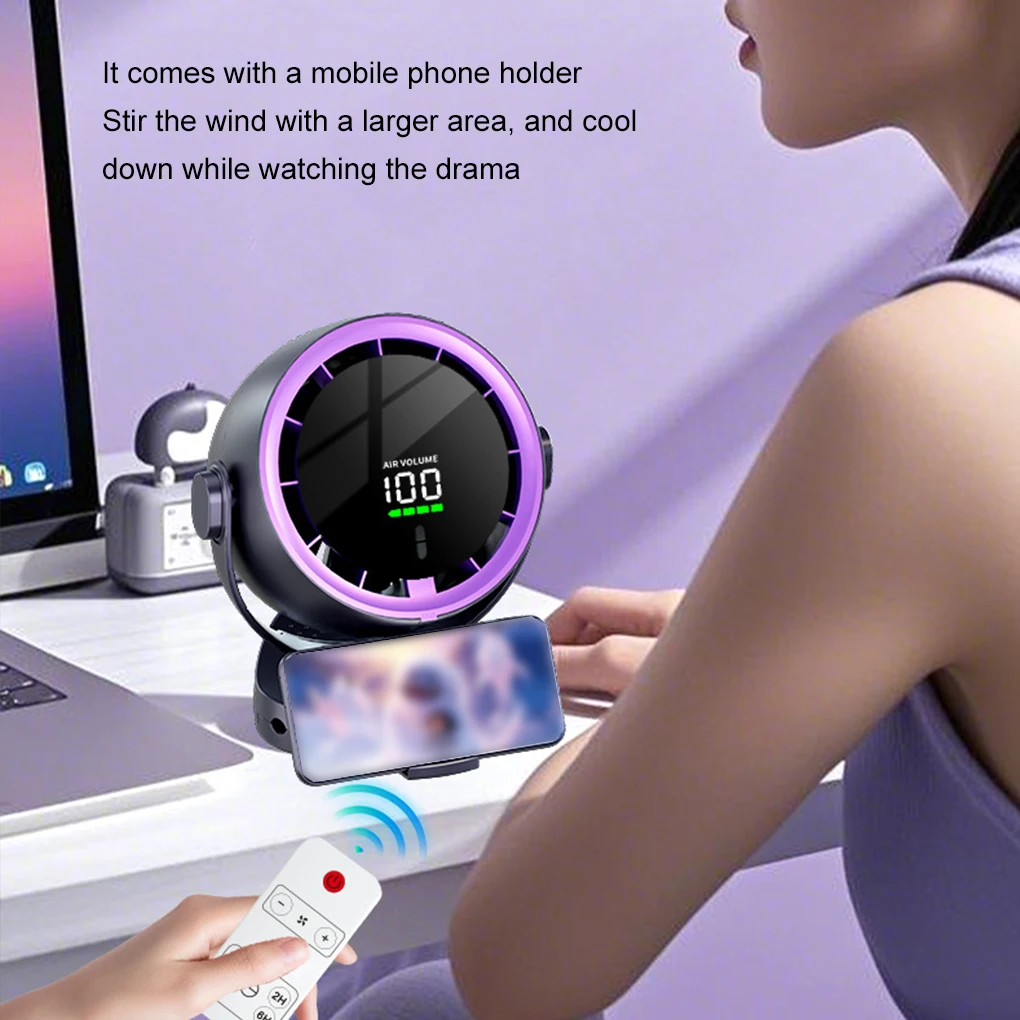 Ventilador de escritorio con pantalla Digital y Control remoto, ventilador con Clip ajustable con rotaci&oacute;n de 720 grados, potente turbina de alta velocidad para oficina