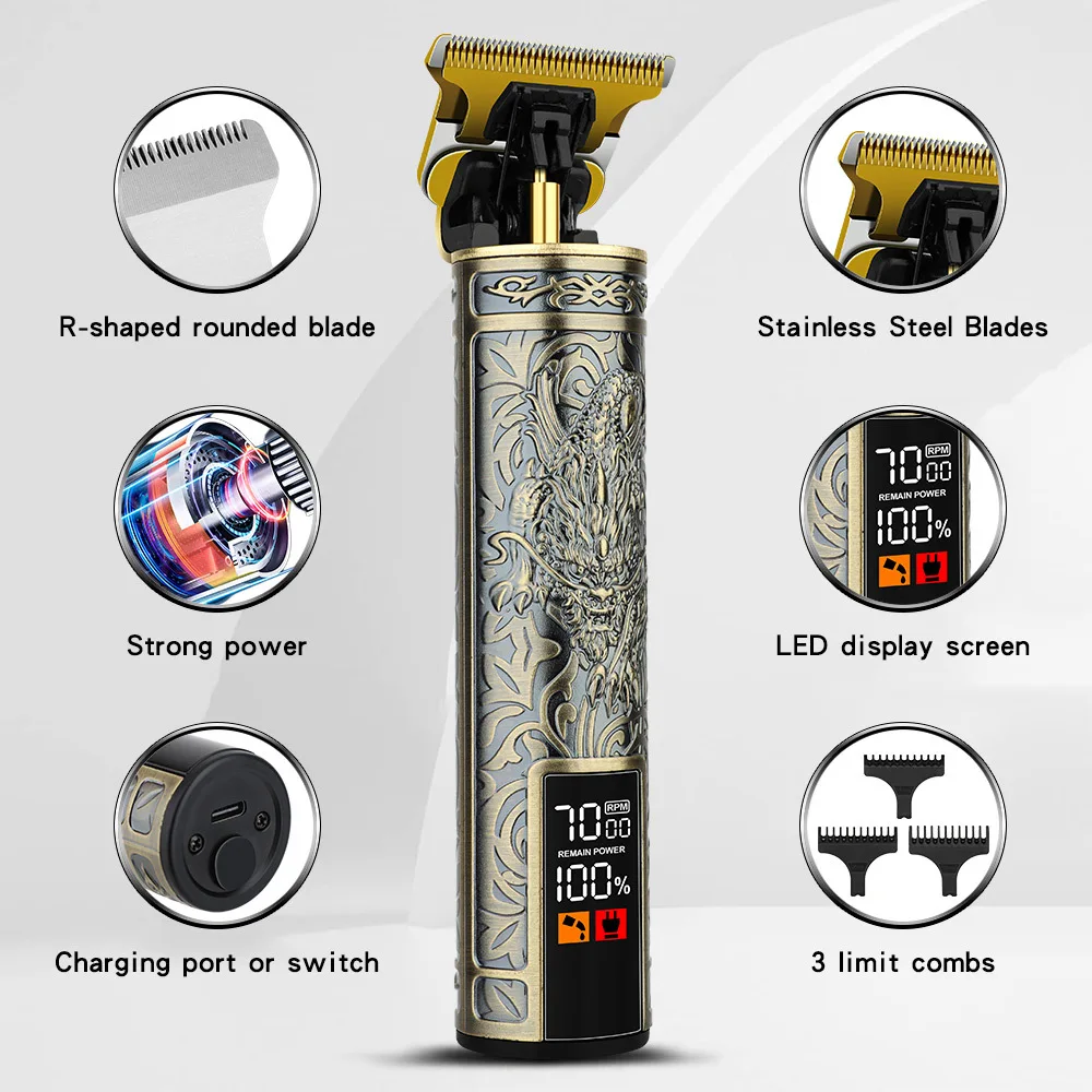 Cortadora de pelo HIENA T9, cortadora de pelo profesional para peluquero, cortadora el&eacute;ctrica con pantalla led, cortadora de pelo de Buda drag&oacute;n de gran potencia