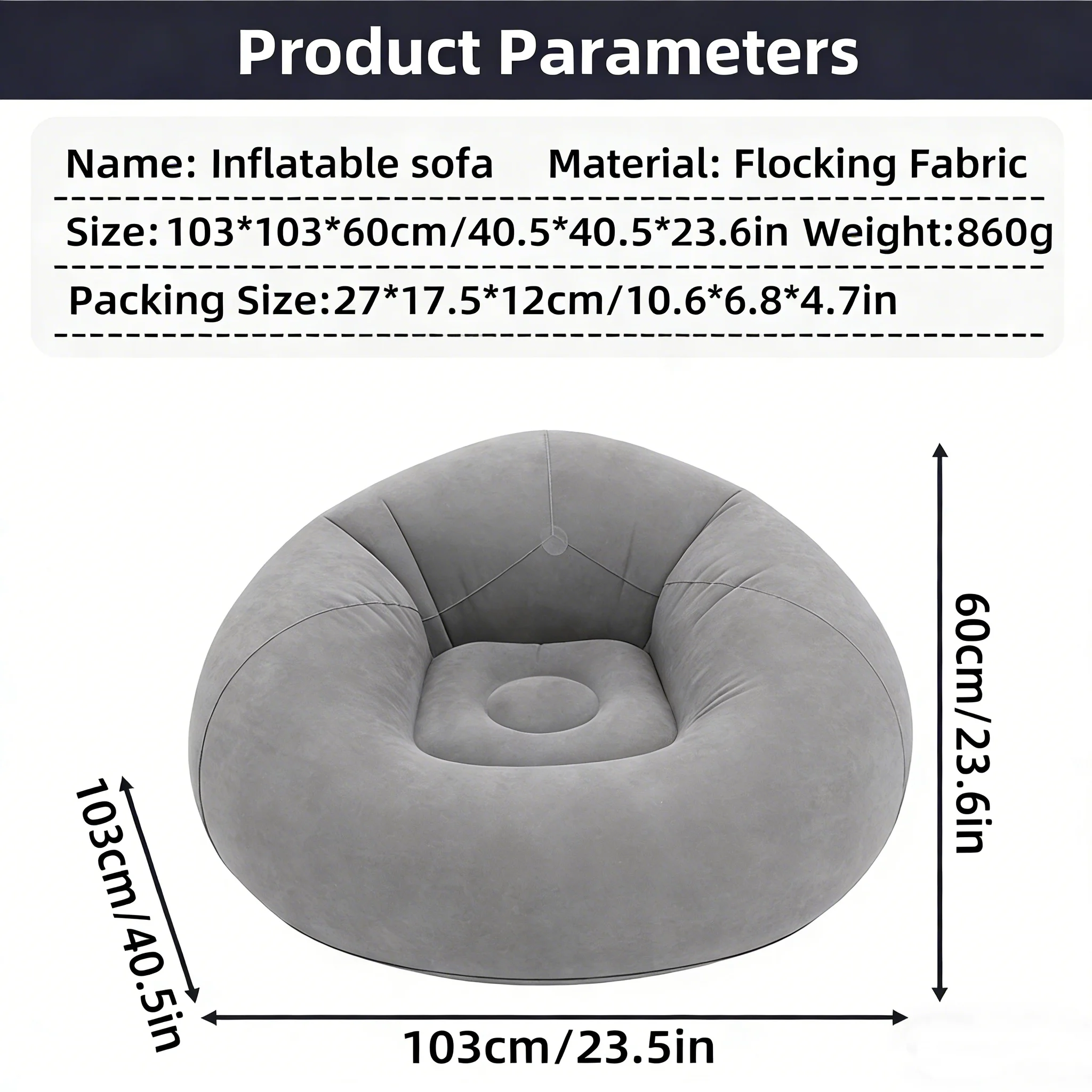 Sof&aacute; Inflable Redondo y Suave, Silla de Descanso Port&aacute;til, Puff para Interiores y Exteriores, para Dormitorio, Patio y Jard&iacute;n