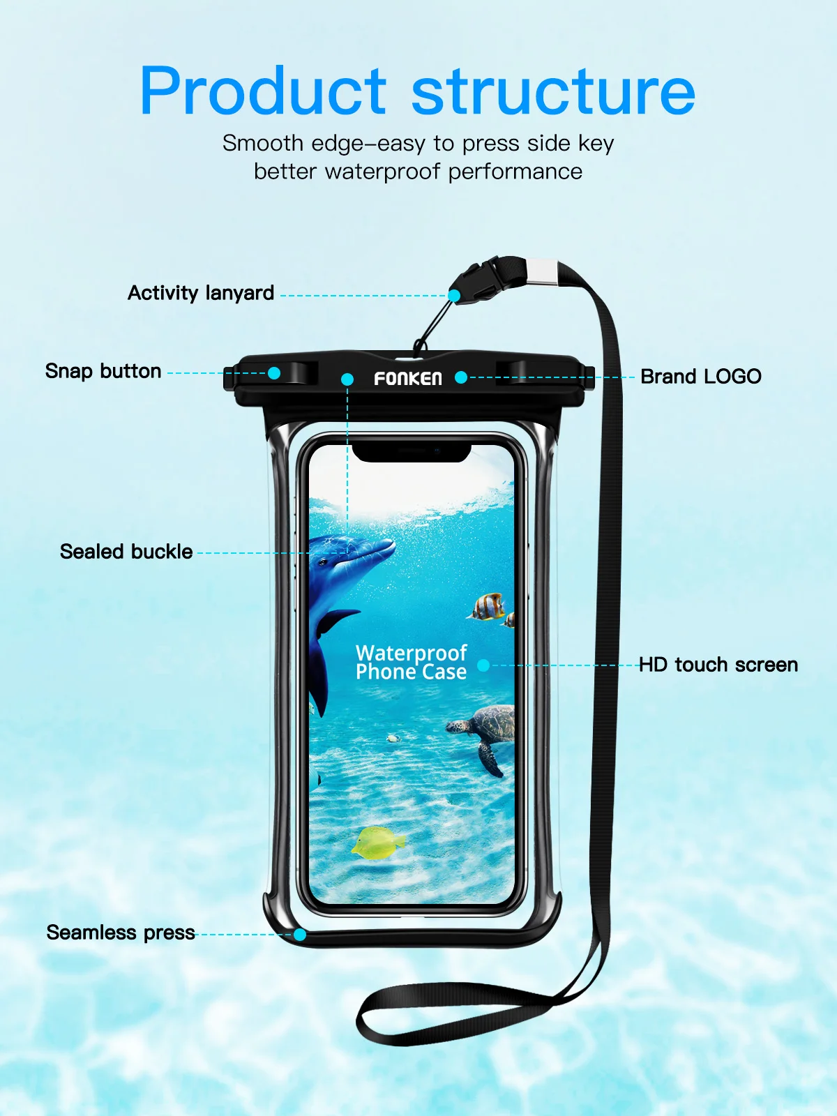 FONKEN-funda impermeable de vista completa para tel&eacute;fono, funda grande para tel&eacute;fono m&oacute;vil bajo el agua, nieve, selva tropical, bolsa seca transparente, nataci&oacute;n