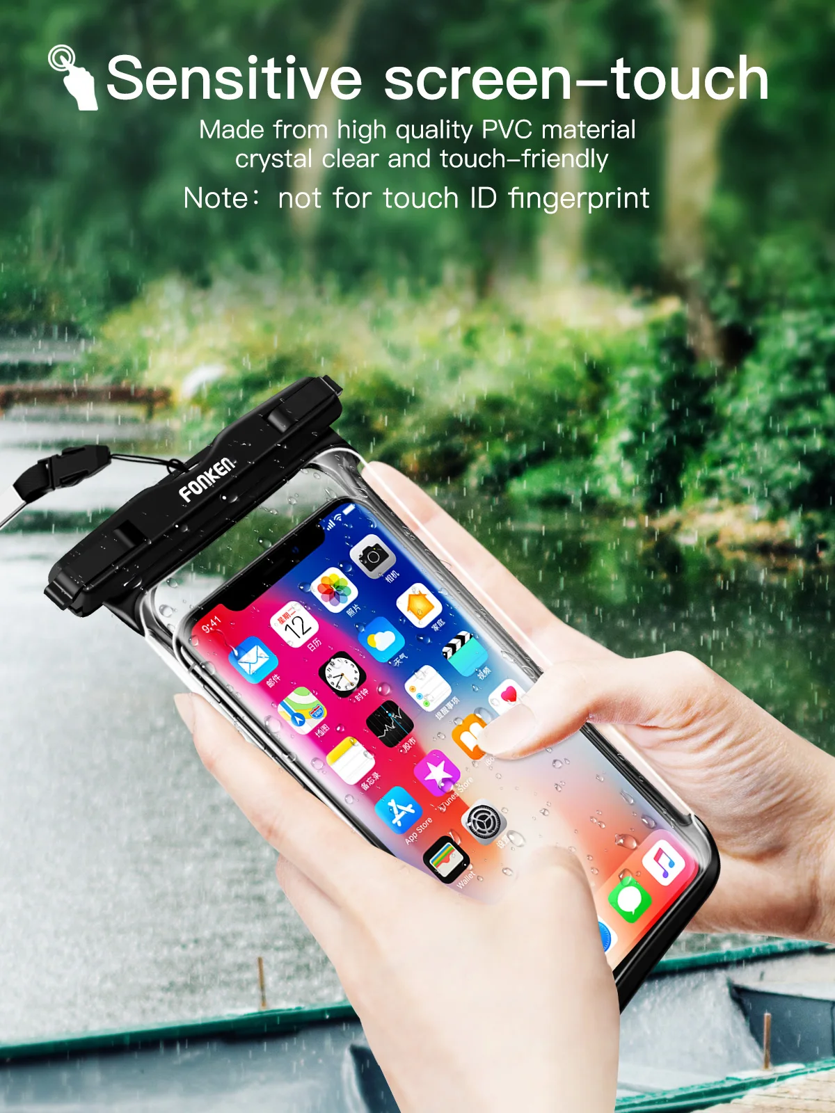 FONKEN-funda impermeable de vista completa para tel&eacute;fono, funda grande para tel&eacute;fono m&oacute;vil bajo el agua, nieve, selva tropical, bolsa seca transparente, nataci&oacute;n