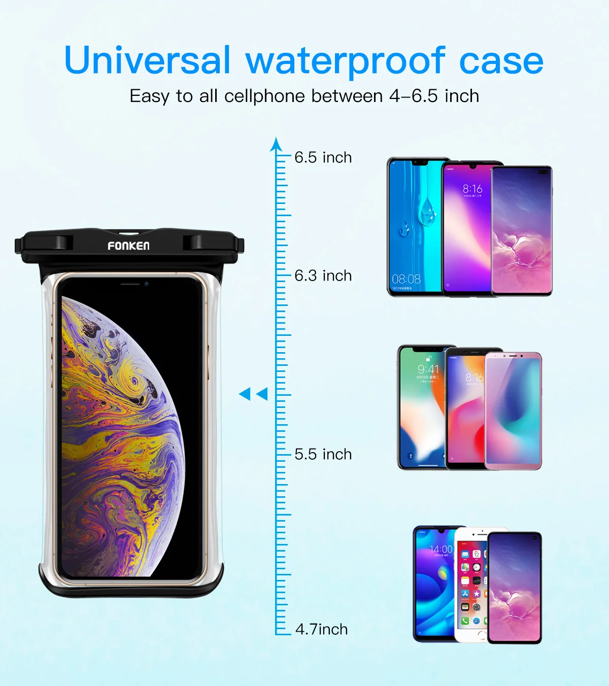 FONKEN-funda impermeable de vista completa para tel&eacute;fono, funda grande para tel&eacute;fono m&oacute;vil bajo el agua, nieve, selva tropical, bolsa seca transparente, nataci&oacute;n