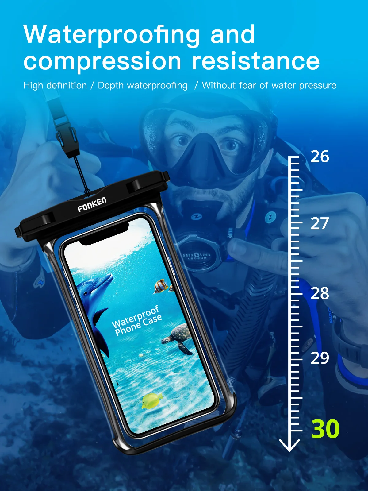 FONKEN-funda impermeable de vista completa para tel&eacute;fono, funda grande para tel&eacute;fono m&oacute;vil bajo el agua, nieve, selva tropical, bolsa seca transparente, nataci&oacute;n