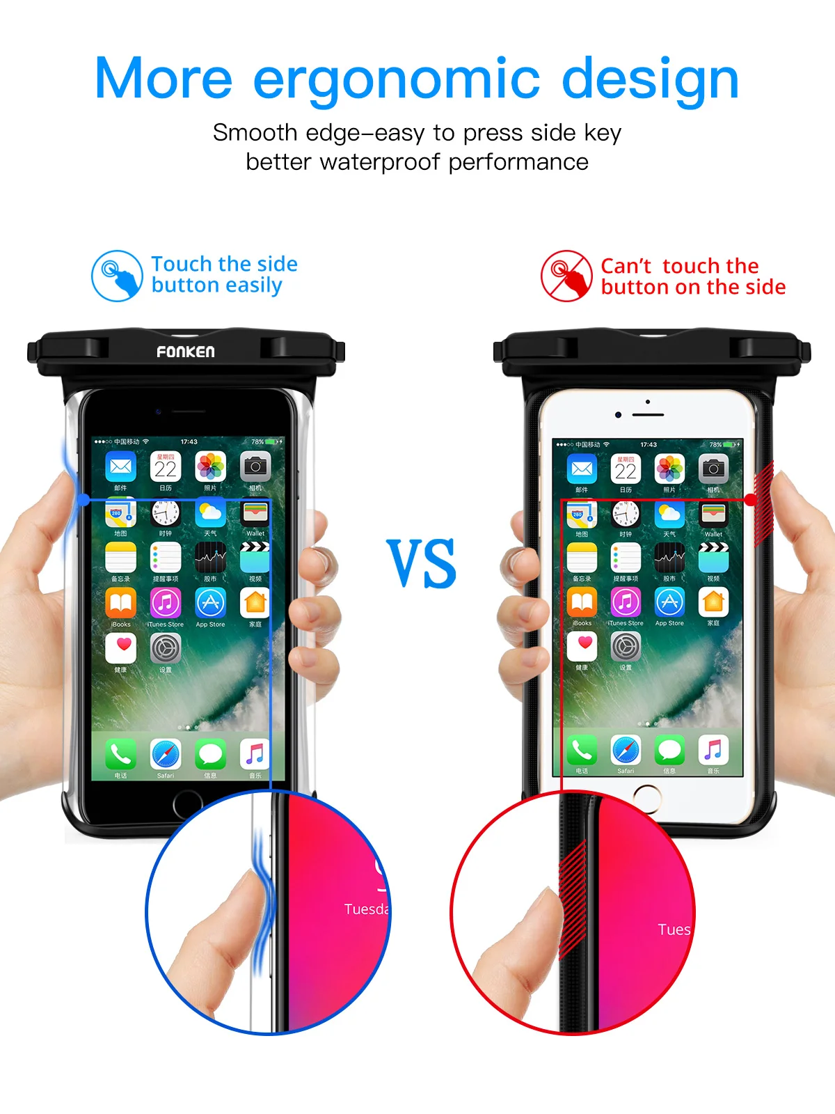 FONKEN-funda impermeable de vista completa para tel&eacute;fono, funda grande para tel&eacute;fono m&oacute;vil bajo el agua, nieve, selva tropical, bolsa seca transparente, nataci&oacute;n