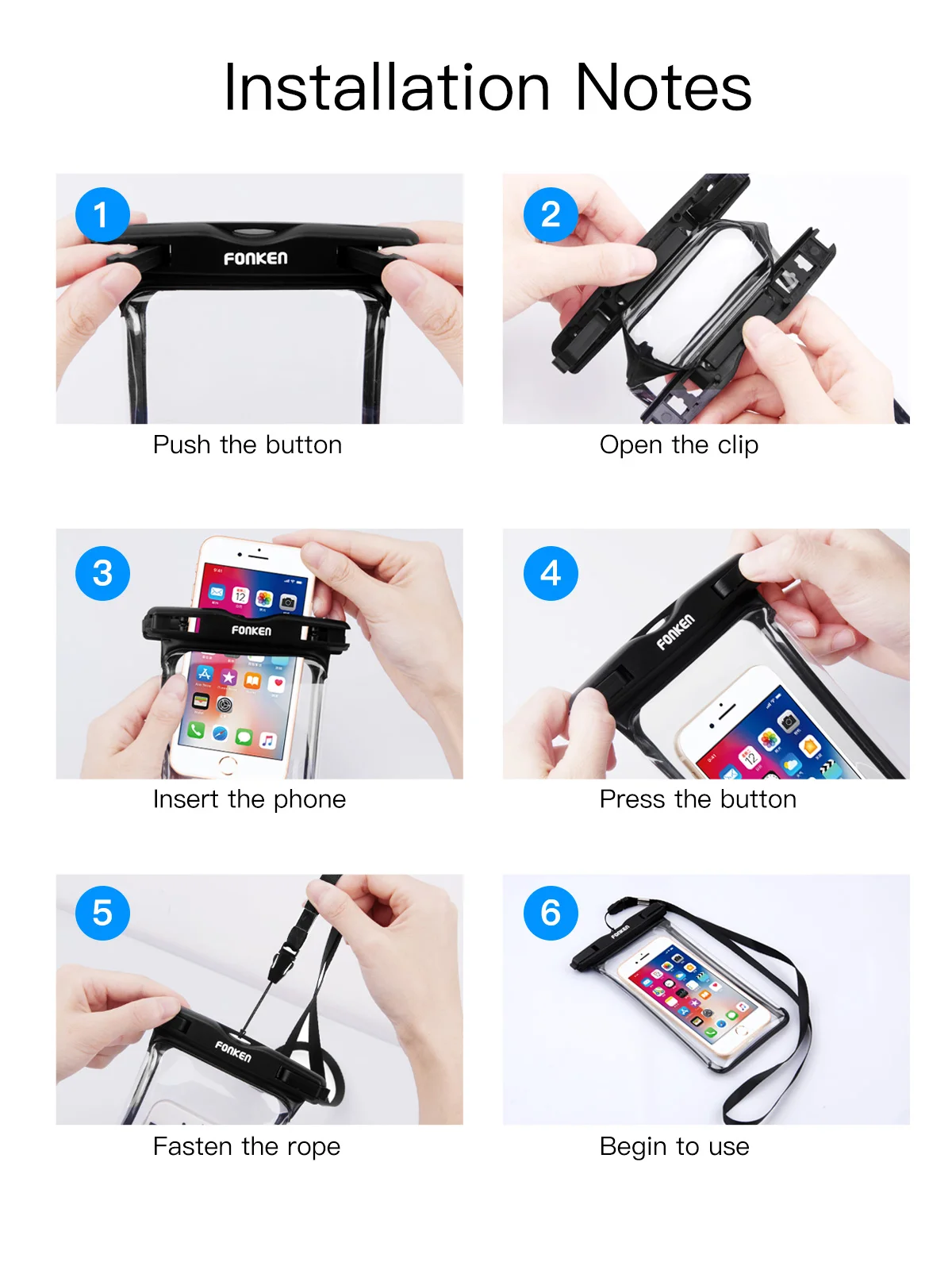 FONKEN-funda impermeable de vista completa para tel&eacute;fono, funda grande para tel&eacute;fono m&oacute;vil bajo el agua, nieve, selva tropical, bolsa seca transparente, nataci&oacute;n