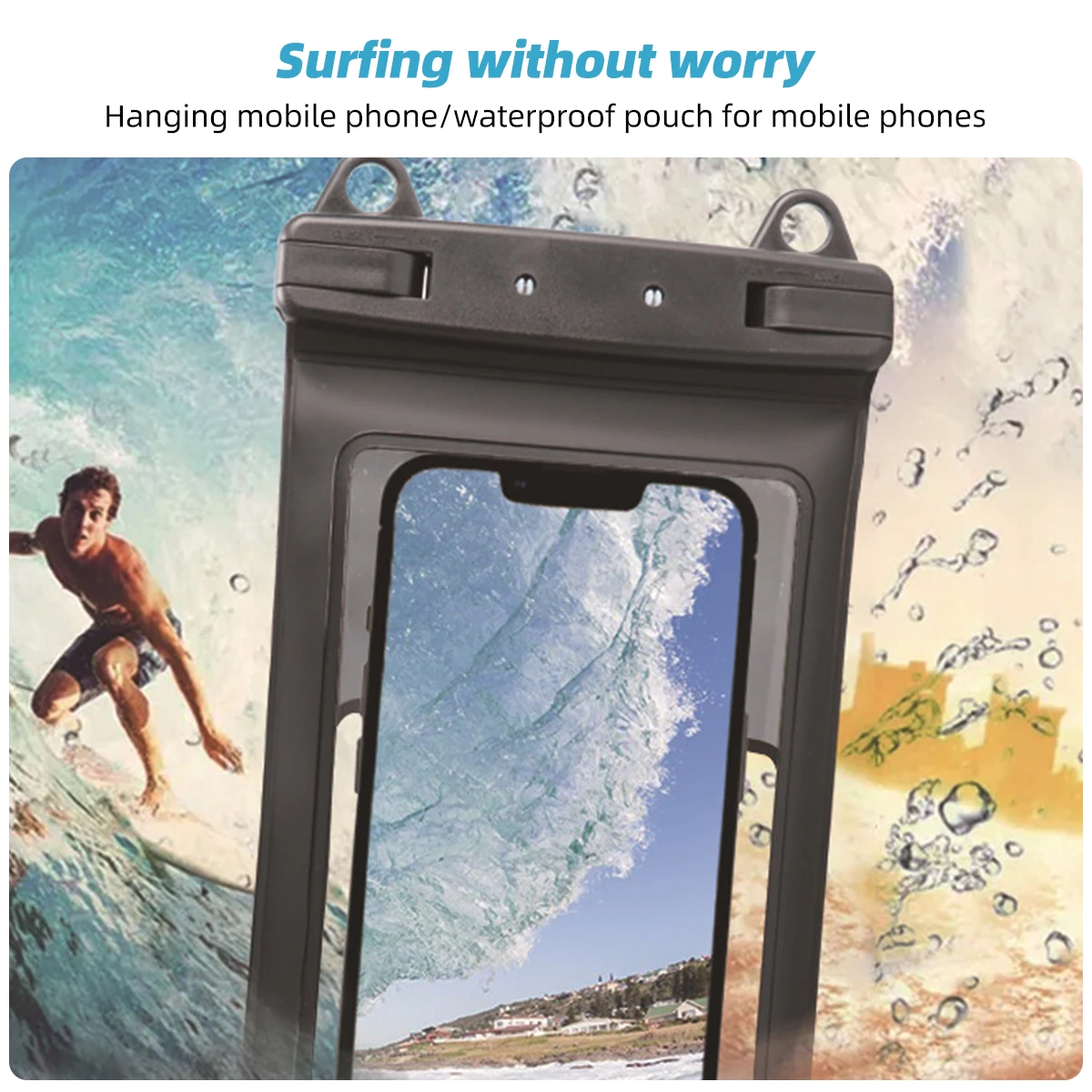 FONKEN-funda impermeable de vista completa para tel&eacute;fono, funda grande para tel&eacute;fono m&oacute;vil bajo el agua, nieve, selva tropical, bolsa seca transparente, nataci&oacute;n