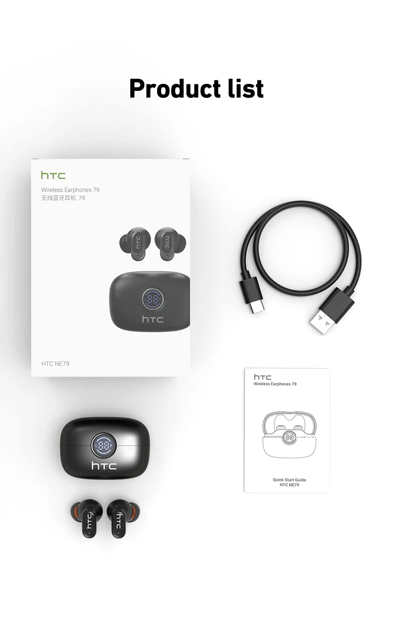 Auriculares Inal&aacute;mbricos Bluetooth HTC NE79 TWS: Auriculares con Traductor IA, Cancelaci&oacute;n de Ruido, Bater&iacute;a de Larga Duraci&oacute;n, Audio Premium