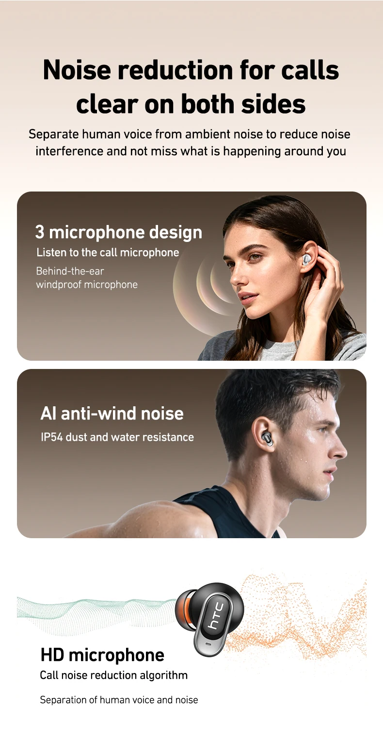 Auriculares Inal&aacute;mbricos Bluetooth HTC NE79 TWS: Auriculares con Traductor IA, Cancelaci&oacute;n de Ruido, Bater&iacute;a de Larga Duraci&oacute;n, Audio Premium