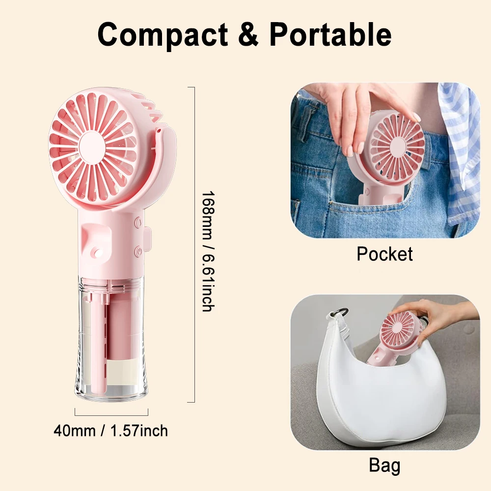 Ventilador humidificador port&aacute;til, Mini ventilador de niebla de agua, Mini ventilador port&aacute;til recargable por USB con humidificador, ventilador de mano de bolsillo peque&ntilde;o