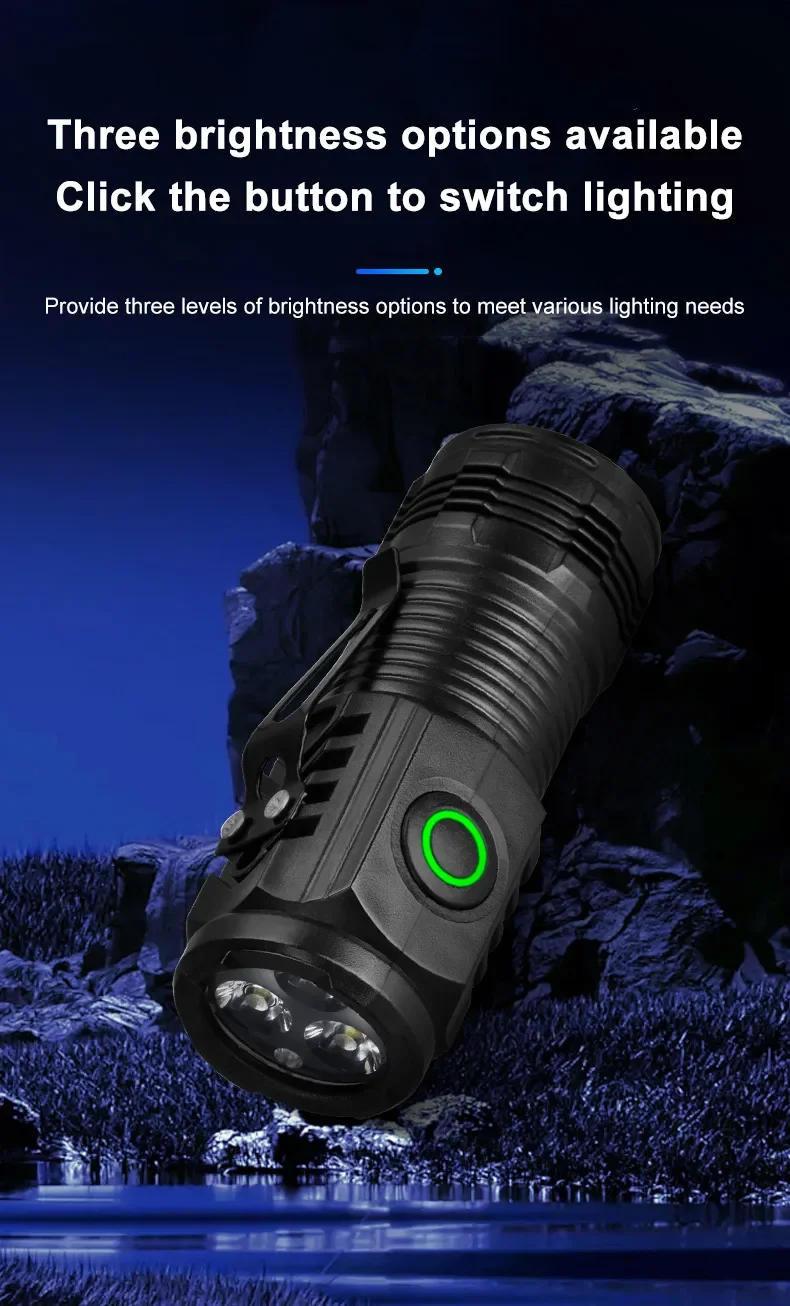 Linterna recargable para exteriores, luz fuerte port&aacute;til, resistente al agua, para acampar, caminar, l&aacute;mpara de iluminaci&oacute;n EDC port&aacute;til