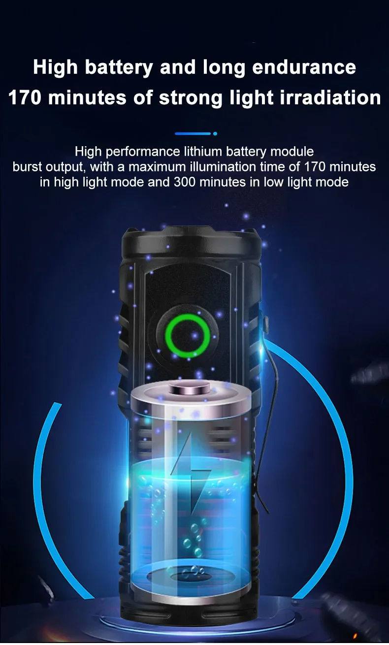 Linterna recargable para exteriores, luz fuerte port&aacute;til, resistente al agua, para acampar, caminar, l&aacute;mpara de iluminaci&oacute;n EDC port&aacute;til