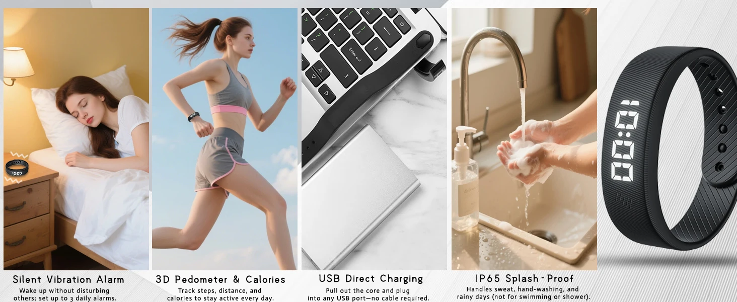 Reloj Inteligente Deportivo para Exteriores con Alarma de Vibraci&oacute;n, Contador de Pasos, Pod&oacute;metro de 24 Horas, Pulsera Recargable