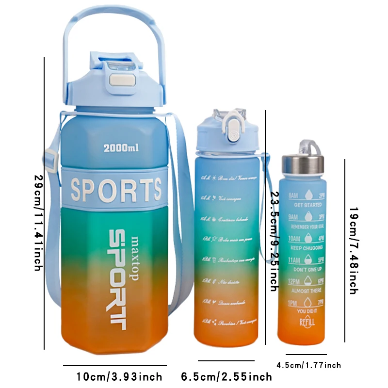 Juego de botella de agua Hexagonal de 3 piezas, gran capacidad, Color degradado, deportes al aire libre, port&aacute;til, doble bebida para estilo de vida activo