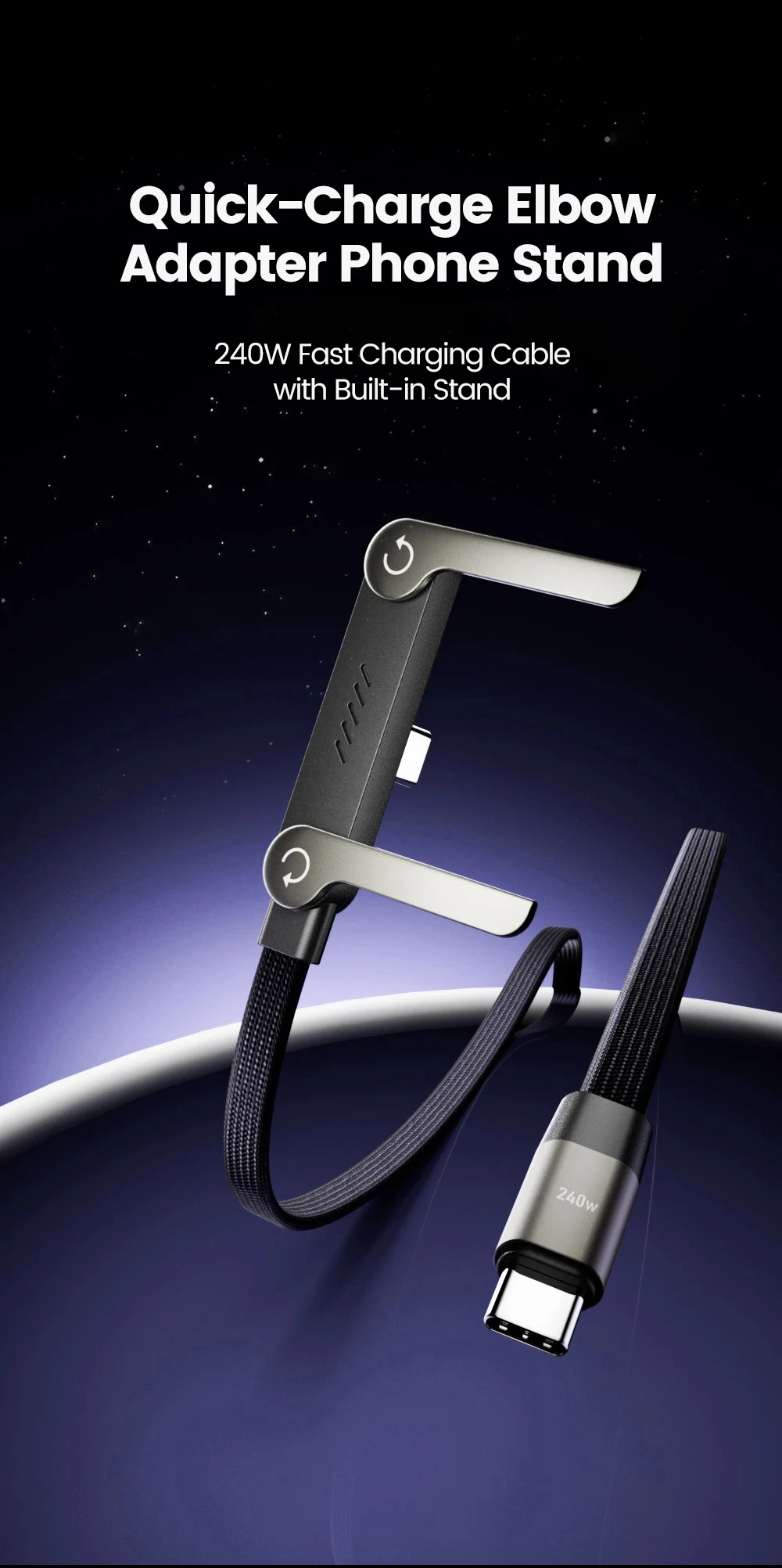 NNBILI, 1/2 Uds., 240W, USBC a USBC, cable de datos con soporte plegable para carga r&aacute;pida, soporte de escritorio tipo C, cable de carga para Iphone y Samsung