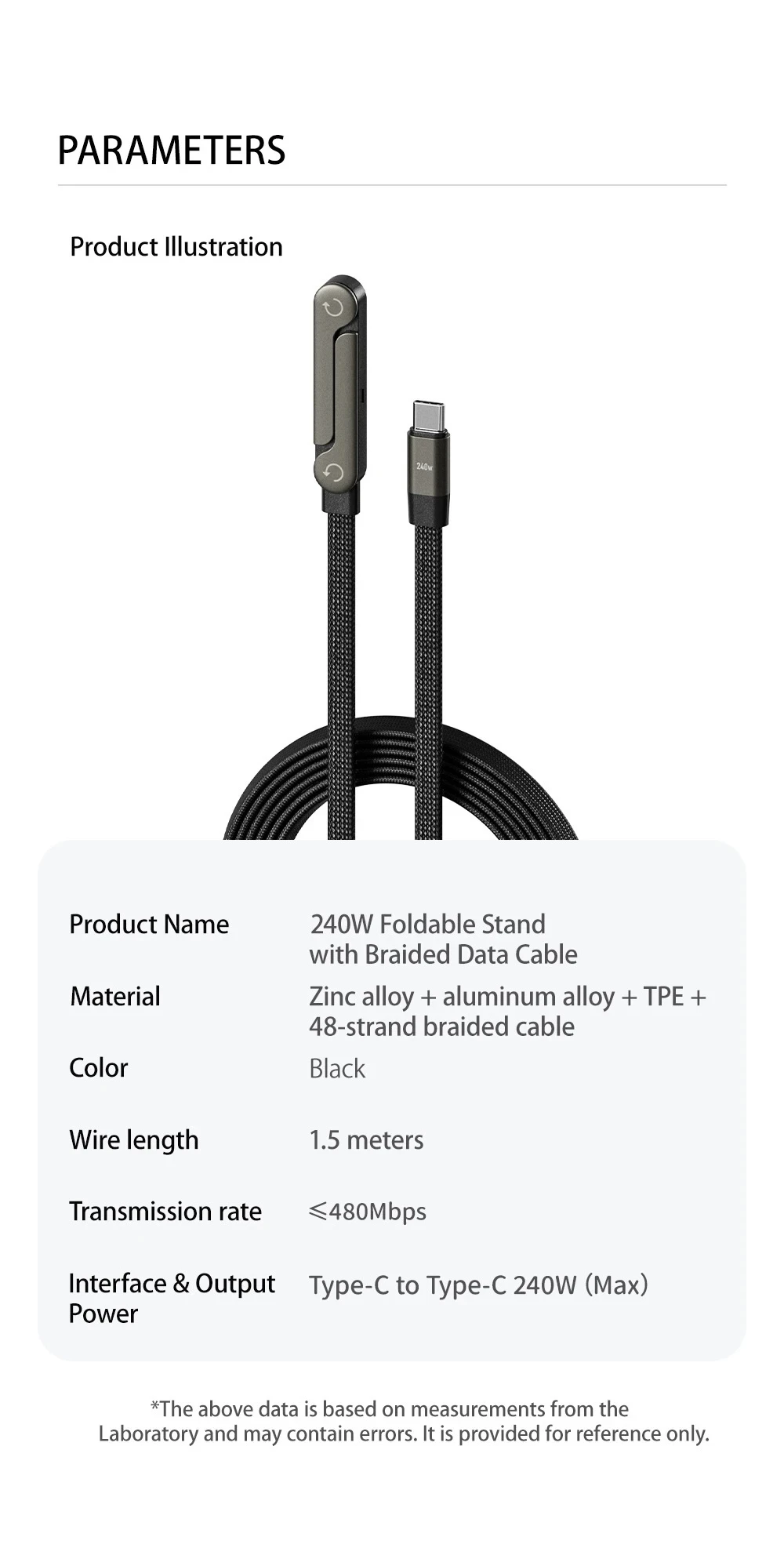 NNBILI, 1/2 Uds., 240W, USBC a USBC, cable de datos con soporte plegable para carga r&aacute;pida, soporte de escritorio tipo C, cable de carga para Iphone y Samsung