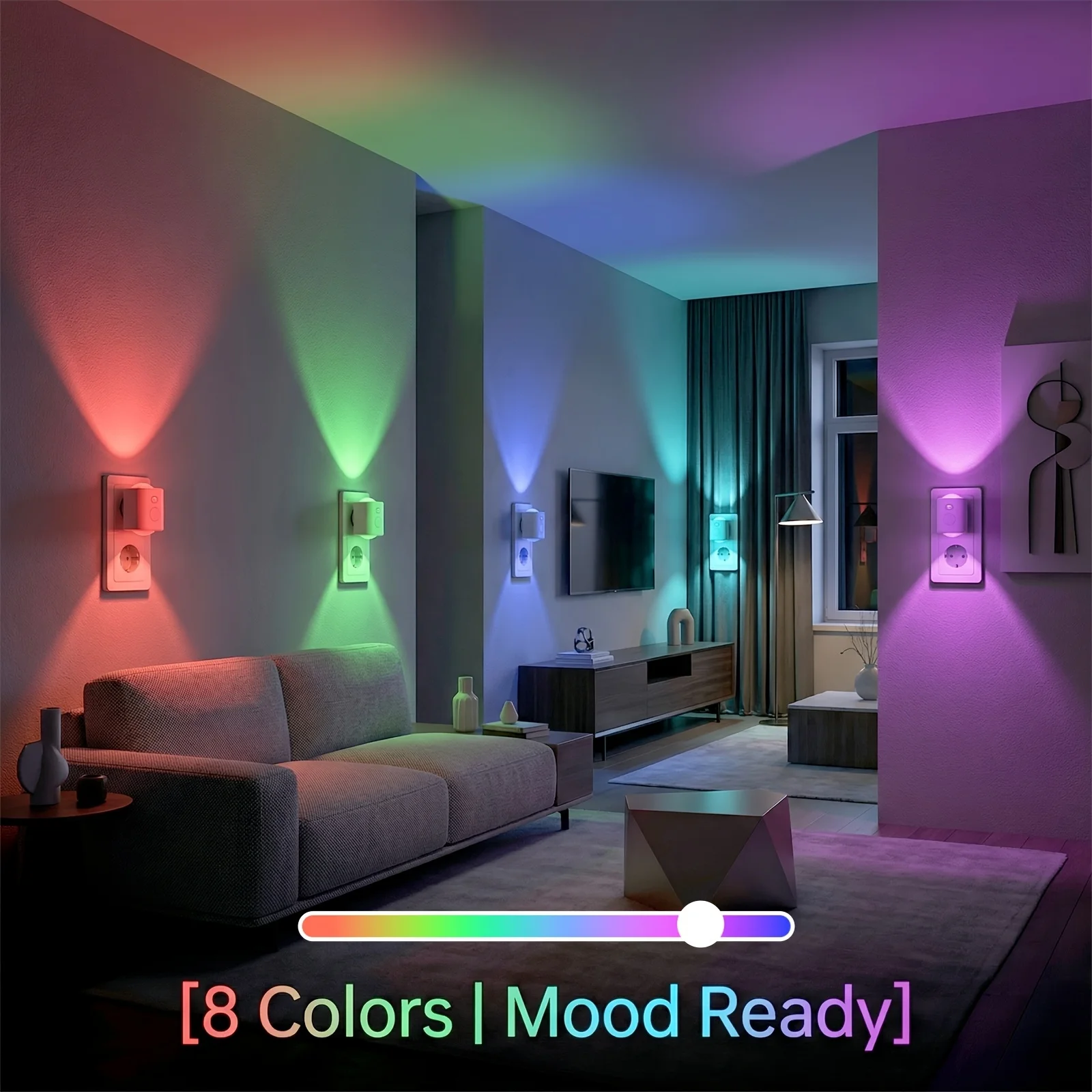 Luz Nocturna LED RGB con Sensor de Movimiento, 7 Colores, Enchufe Europeo, Sensor Infrarrojo Inteligente, L&aacute;mpara de Pared para Dormitorio, Escaleras, Pasillos, L&aacute;mpara Nocturna Enchufable