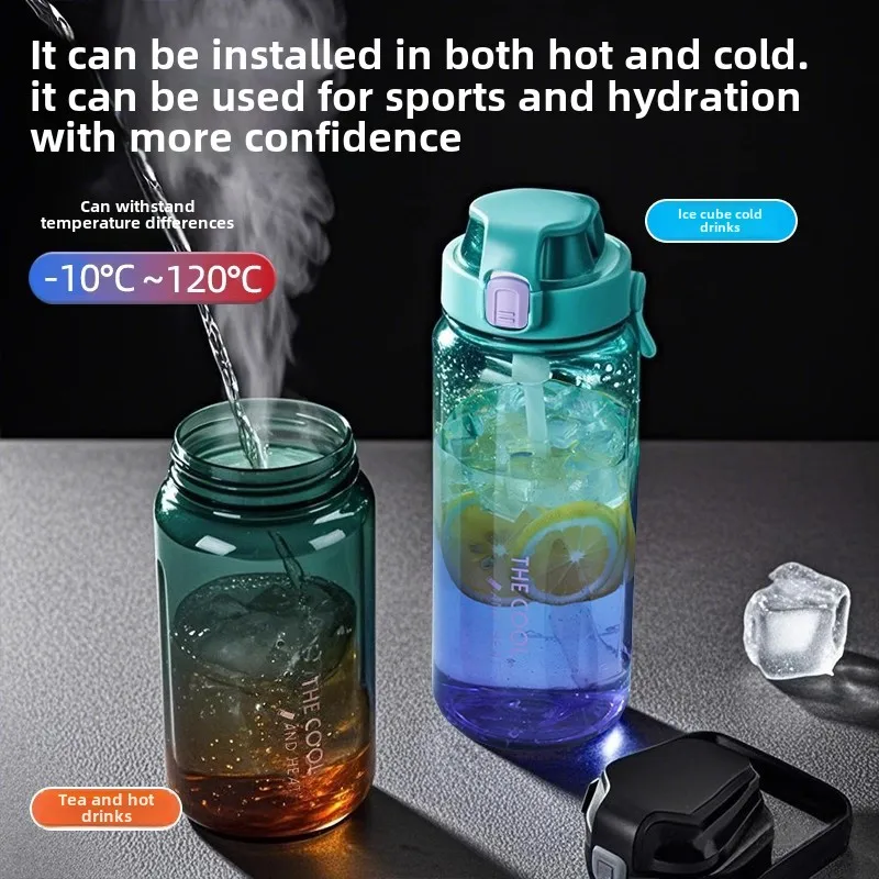 Botella de agua de 1.5/2 litros, botella deportiva de pl&aacute;stico port&aacute;til con correa de pajita, vaso grande para gimnasio, viaje, botella de jugo, libre de BPA