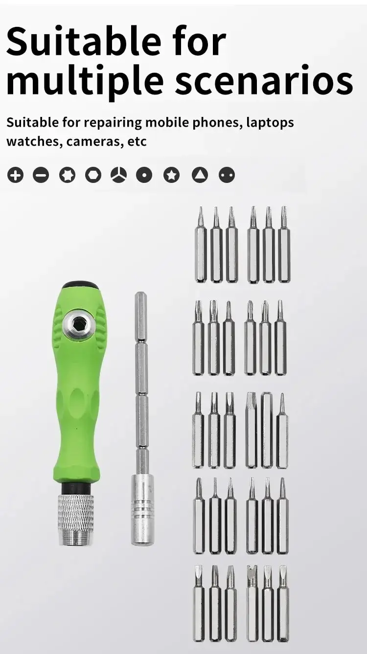 Mini juego de destornilladores de precisión 32 en 1, brocas Phillips magnéticas, Kit de herramientas de reparación manual multifuncional para teléfono, reloj, gafas, PC Mini juego de destornilladores de precisión 32 en 1, brocas Phillips magnéticas, Kit de herramientas de reparación manual multifuncional para teléfono, reloj, gafas, PC