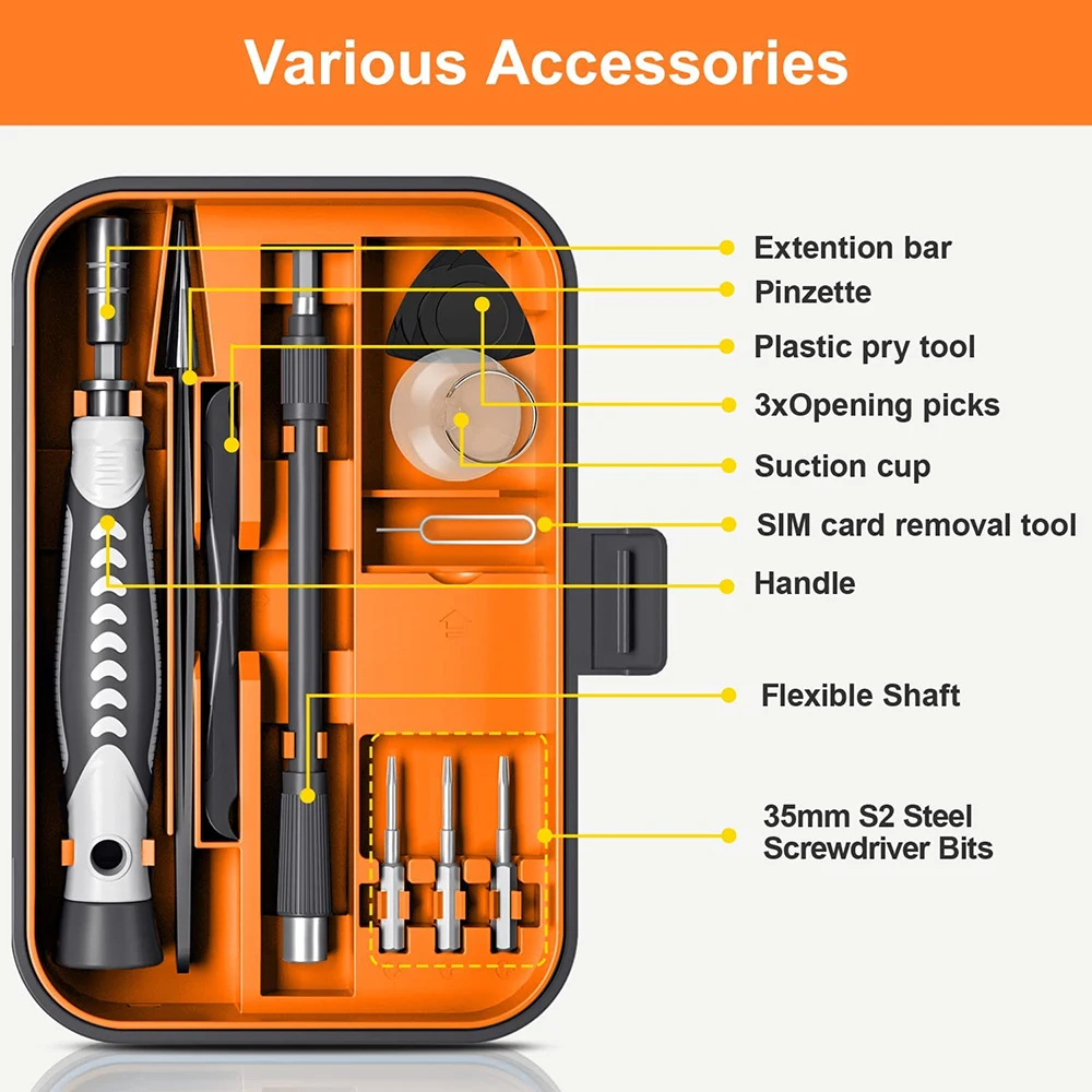 Juego de destornilladores 25/115/135/140 en 1, Kit de puntas de tornillo Phillips Torx magn&eacute;tico con llave removedora el&eacute;ctrica, herramientas de reparaci&oacute;n de tel&eacute;fono y PC