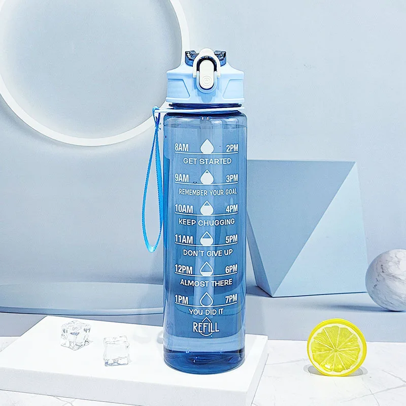 Botella de agua deportiva con pajita de seguimiento de tiempo, cubierta abatible con bloqueo a prueba de fugas para f&aacute;cil transporte, Ideal para aventuras al aire libre