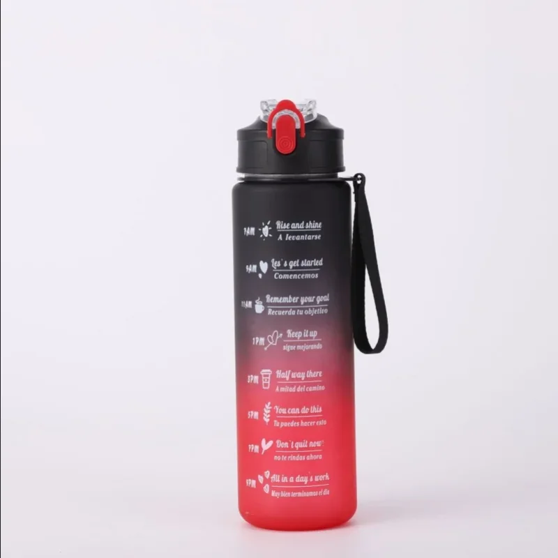 Botella de agua deportiva con pajita de seguimiento de tiempo, cubierta abatible con bloqueo a prueba de fugas para f&aacute;cil transporte, Ideal para aventuras al aire libre