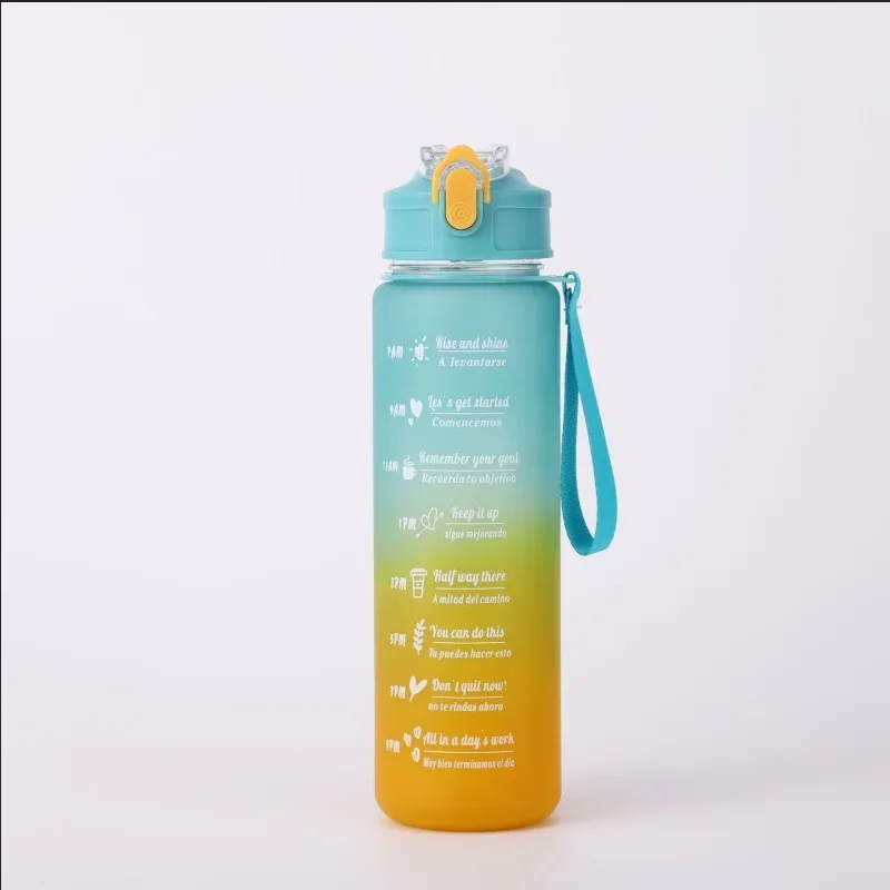 Botella de agua deportiva con pajita de seguimiento de tiempo, cubierta abatible con bloqueo a prueba de fugas para f&aacute;cil transporte, Ideal para aventuras al aire libre