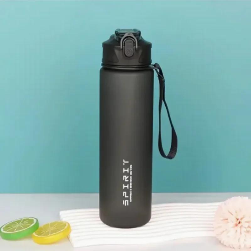 Botella de agua deportiva con pajita de seguimiento de tiempo, cubierta abatible con bloqueo a prueba de fugas para f&aacute;cil transporte, Ideal para aventuras al aire libre