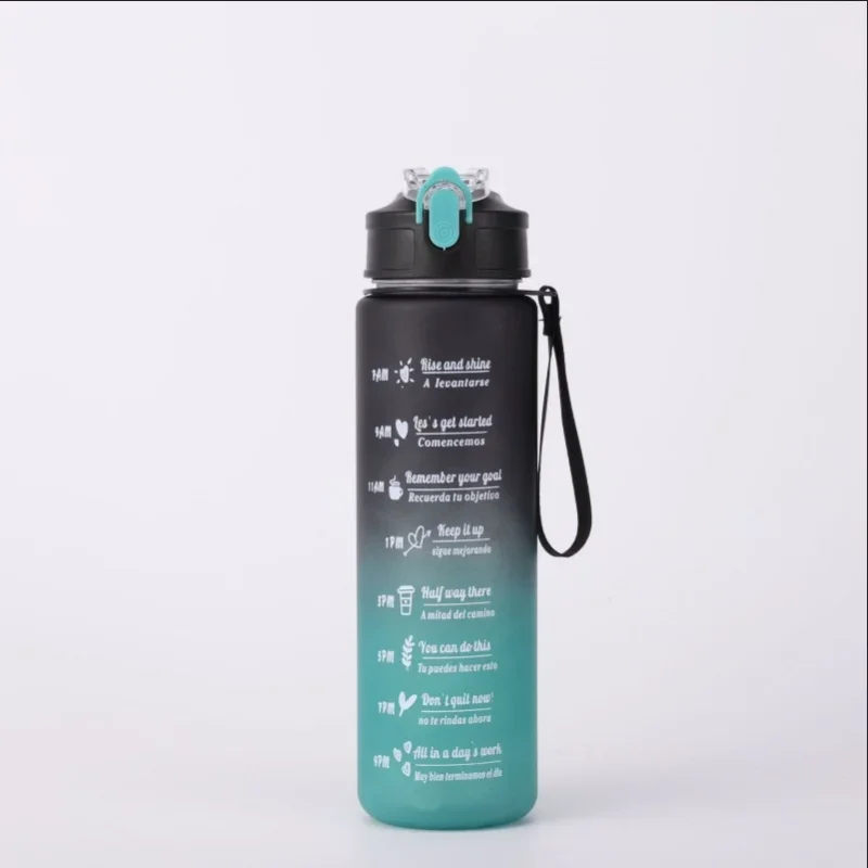 Botella de agua deportiva con pajita de seguimiento de tiempo, cubierta abatible con bloqueo a prueba de fugas para f&aacute;cil transporte, Ideal para aventuras al aire libre