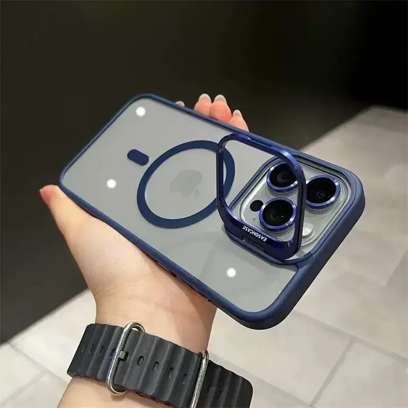Funda de tel&eacute;fono magn&eacute;tica de lujo a prueba de golpes para iPhone 16, 15, 14, 13, 12, 11, 17 Pro Max, Funda protectora de lente de cristal con soporte Magsafe