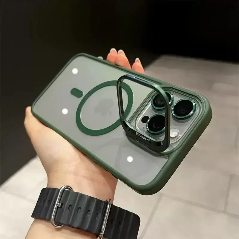 Funda de tel&eacute;fono magn&eacute;tica de lujo a prueba de golpes para iPhone 16, 15, 14, 13, 12, 11, 17 Pro Max, Funda protectora de lente de cristal con soporte Magsafe
