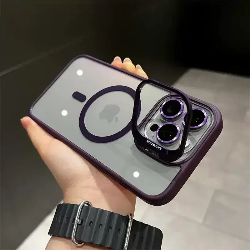 Funda de tel&eacute;fono magn&eacute;tica de lujo a prueba de golpes para iPhone 16, 15, 14, 13, 12, 11, 17 Pro Max, Funda protectora de lente de cristal con soporte Magsafe