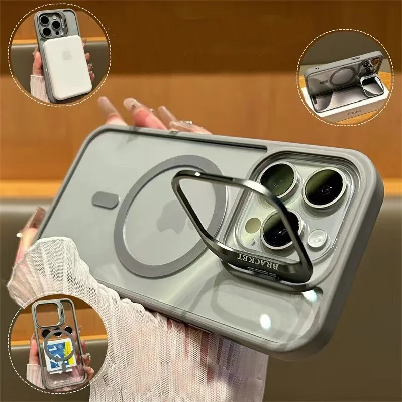 Funda de tel&eacute;fono magn&eacute;tica de lujo a prueba de golpes para iPhone 16, 15, 14, 13, 12, 11, 17 Pro Max, Funda protectora de lente de cristal con soporte Magsafe